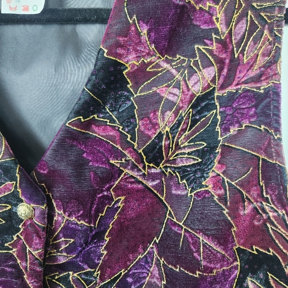 Vintage Retro Purple Velvet Leaf Pattern Whimsigoth Vest 80s Size 14 Fits Large - Picture 4 of 12